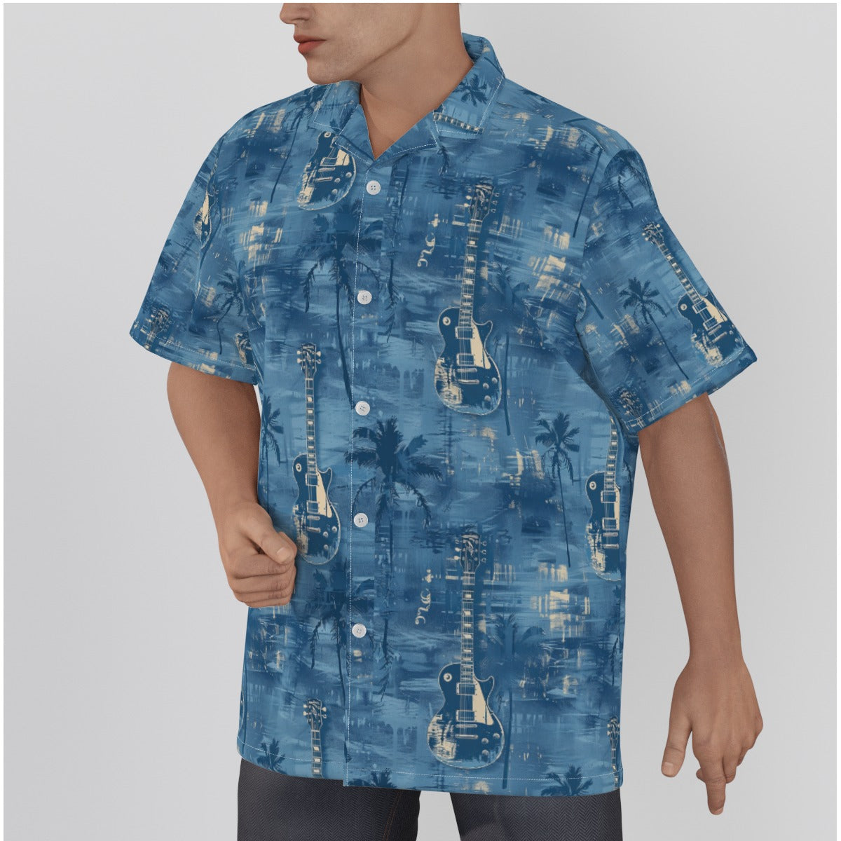 Men's LP Guitar Hawaiian Shirt With Button Closure