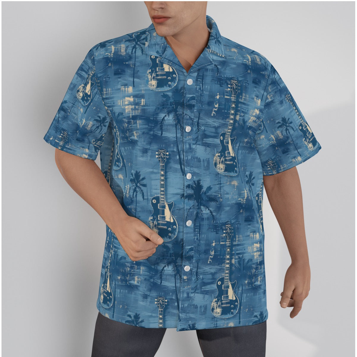 Men's LP Guitar Hawaiian Shirt With Button Closure