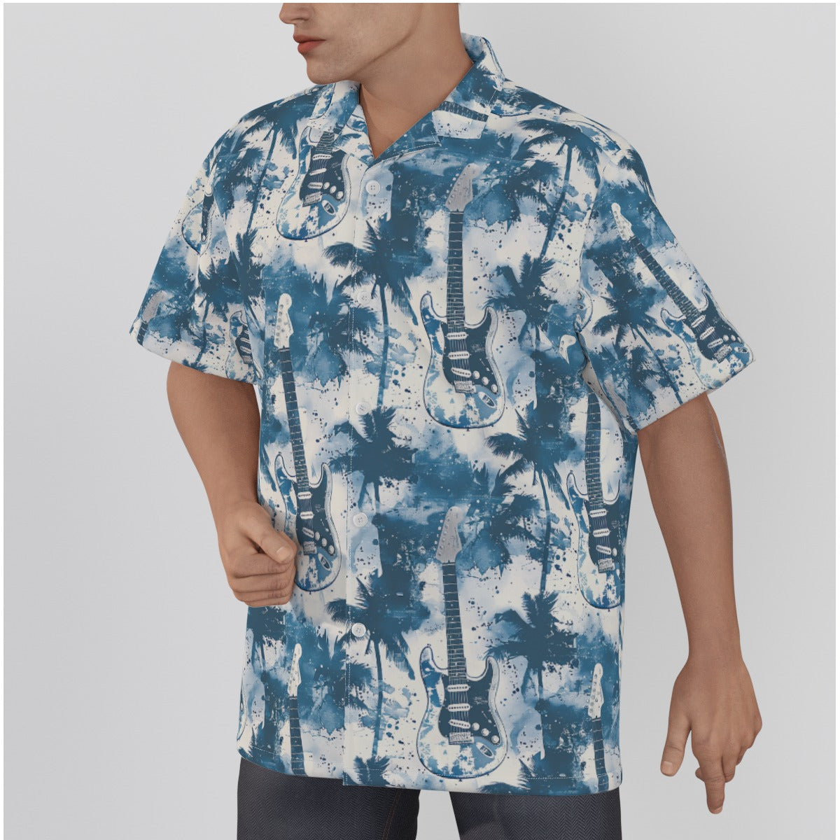 All-Over Print Men's Hawaiian Shirt With Button Closure