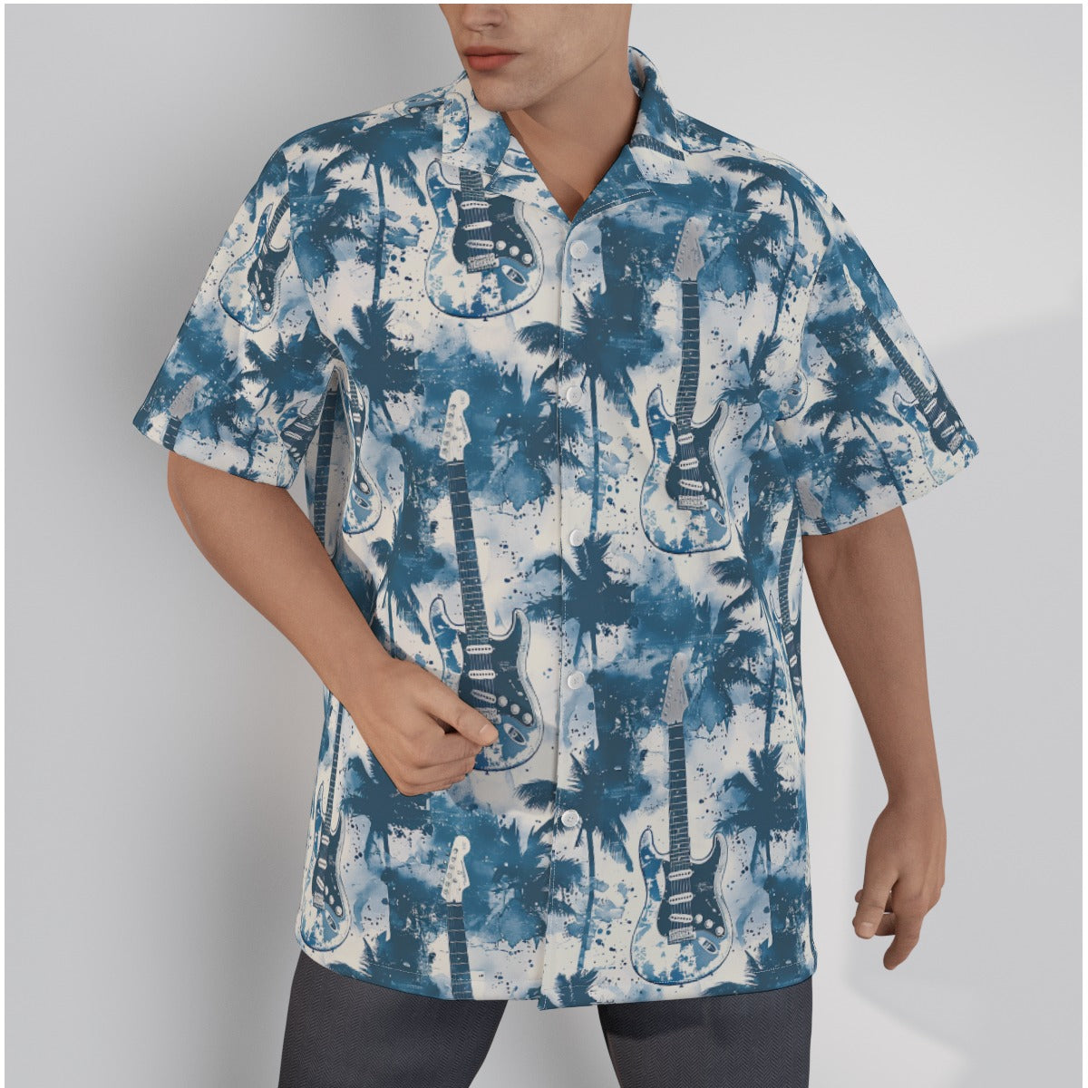 All-Over Print Men's Hawaiian Shirt With Button Closure