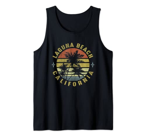 Laguna Beach California Retro Palm Sunset - Beach Design Tank Top
