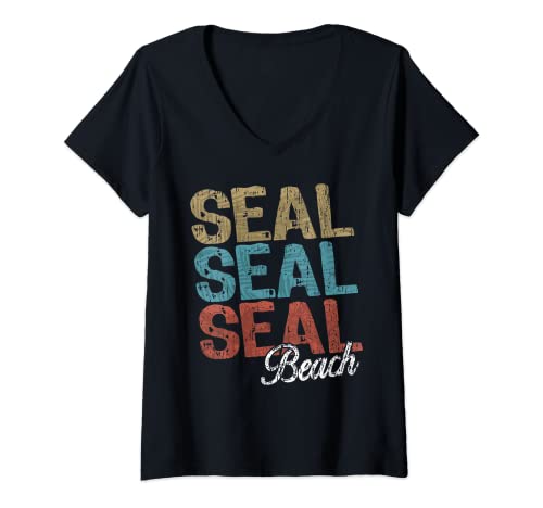 Womens SEAL BEACH Three Tone Palm V-Neck T-Shirt