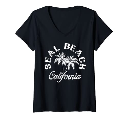 Womens Seal Beach California My Favorite Surf Beach V-Neck T-Shirt