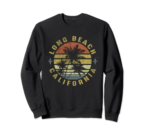 Seal Beach California Retro Palm Sunset - Beach Design Sweatshirt