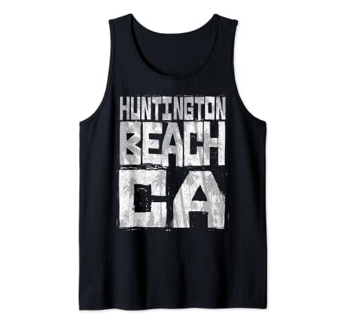 Huntington Beach California Retro Palm Sunset - Beach Design Tank Top
