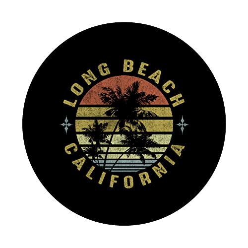 Seal Beach California Retro Palm Sunset - Beach Design PopSockets Swappable PopGrip