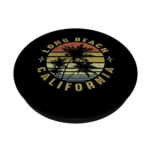 Seal Beach California Retro Palm Sunset - Beach Design PopSockets Swappable PopGrip