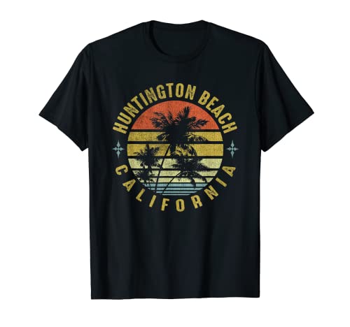 Huntington Beach California Retro Palm Sunset - Beach Design T-Shirt