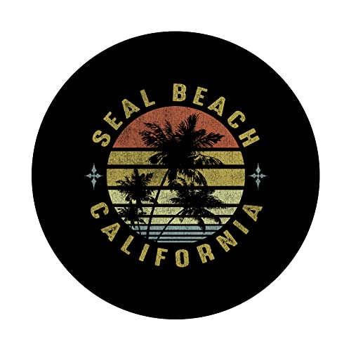 Seal Beach California Retro Palm Sunset - Beach Design PopSockets Swappable PopGrip