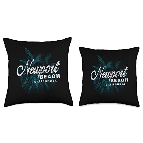Californian Surf Beach Destinations Newport Beach-Palm Cluster Distressed Stamp Throw Pillow