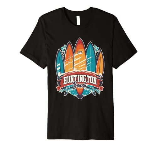 Huntington Beach CA Rebel Surf Edgy Surfboard Design Premium T-Shirt