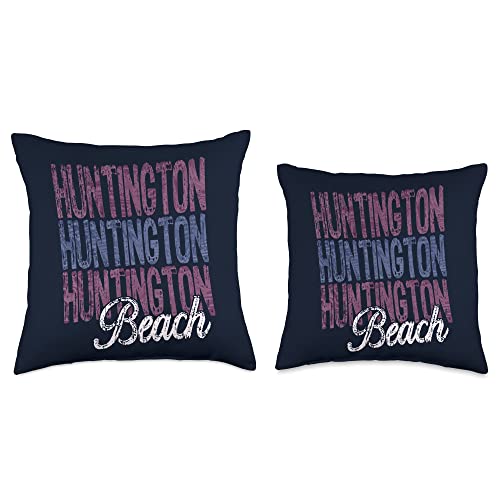 Vintage Beach Designs Huntington California Three Times Beach Design Throw Pillow