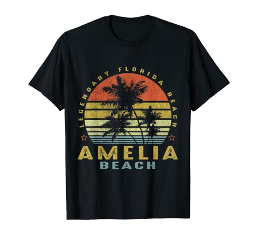 Amelia Beach Retro Palm Sunset - Beach Lover Design T-Shirt