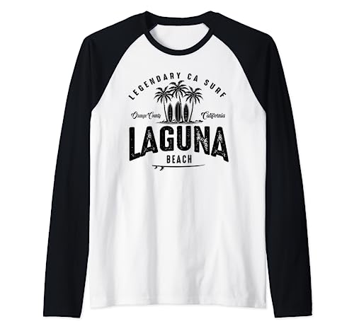 THREE VINTAGE SURFBOARDS AND PALMS - Laguna Beach Raglan Baseball Tee