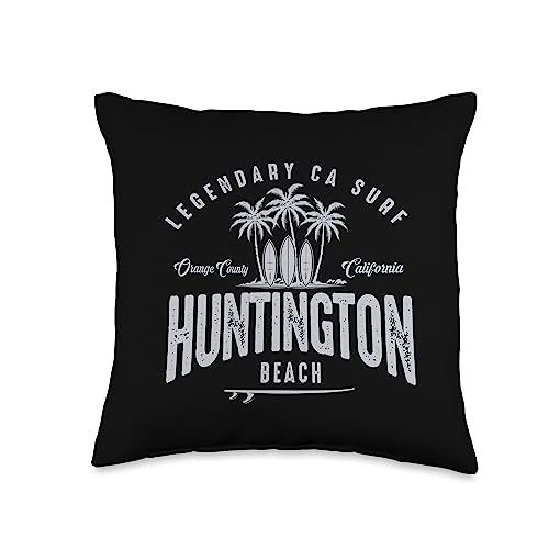 Legendary Surf Locations Three Vintage Surfboards and Palms-Huntington Beach Throw Pillow