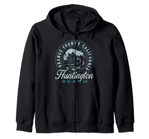 Huntington Beach Retro Wave Circle - Beach Gift Zip Hoodie