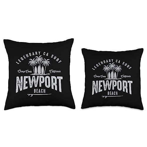 Legendary Surf Locations Three Vintage Surfboards and Palms-Newport Beach Throw Pillow, 16x16, Multicolor
