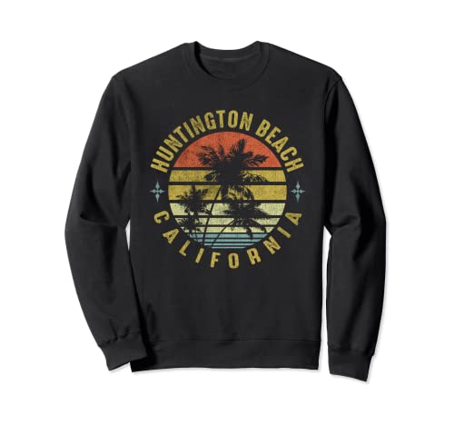 Huntington Beach California Retro Palm Sunset - Beach Design Sweatshirt