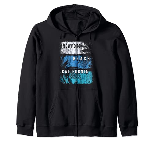 Newport Beach California CA Brush Strokes and Palms Zip Hoodie