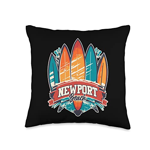Cool Edgy Surf Beach Designs Newport Beach Rebel Surf Edgy Surfboard Design Throw Pillow, 16x16, Multicolor