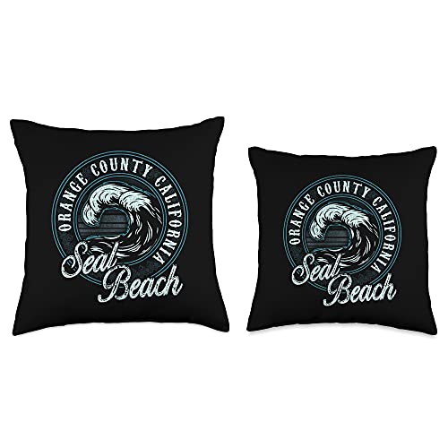 Vintage Beach Vibe Seal Retro Wave Circle-Beach Gift Throw Pillow