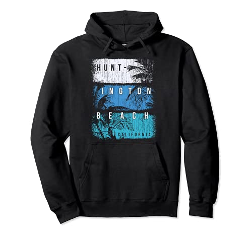 Huntington Beach California Colorful Brush Strokes and Palms Pullover Hoodie