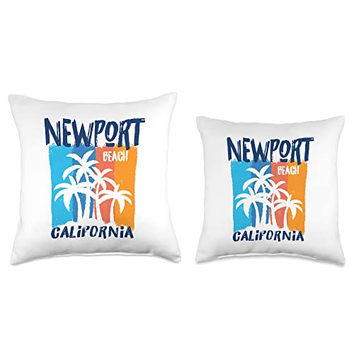 My Favorite California Beach Design Newport Beach California Fun Colorful Palm Trees Design Throw Pillow, 16x16, Multicolor