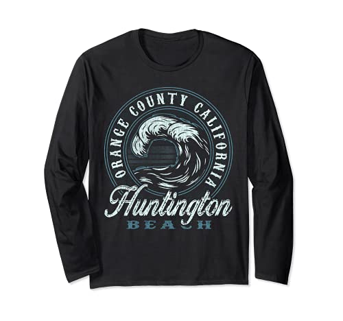 Huntington Beach Retro Wave Circle - Beach Gift Long Sleeve T-Shirt
