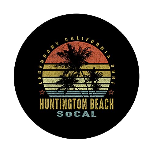 Huntington Beach Retro Palm Sunset - Beach Lover Gift idea PopSockets Swappable PopGrip