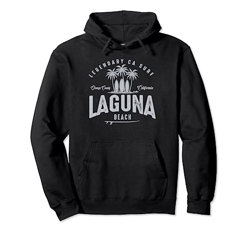 THREE VINTAGE SURFBOARDS AND PALMS - Laguna Beach Pullover Hoodie