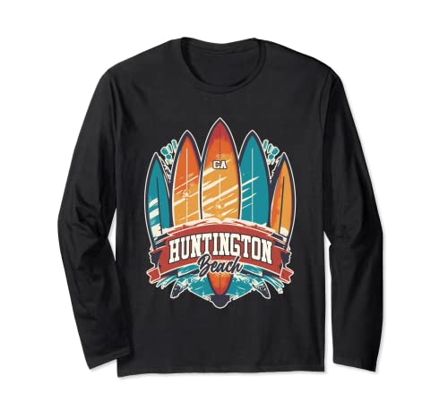 Huntington Beach CA Rebel Surf Edgy Surfboard Design Long Sleeve T-Shirt