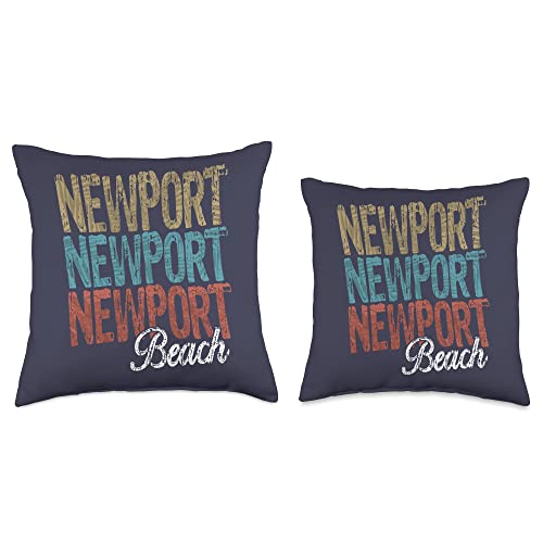 Retro Vintage Beach Designs Newport Beach Three Tone Palm Throw Pillow