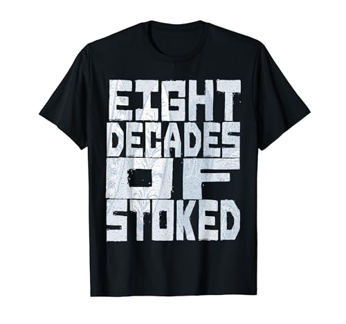 Eight Decades of Stoked - Trendy Vintage Surfboard Design T-Shirt