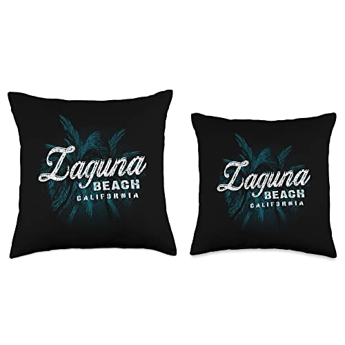 Californian Surf Beach Destinations Laguna Beach-Palm Cluster Distressed Stamp Throw Pillow