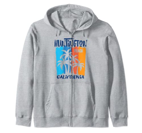 Huntington Beach California Fun Colorful Palm Trees Design Zip Hoodie