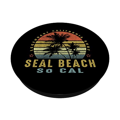 Seal Beach Retro Palm Sunset - Beach Gifts PopSockets Swappable PopGrip