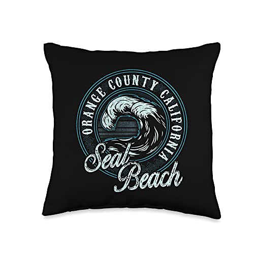 Vintage Beach Vibe Seal Retro Wave Circle-Beach Gift Throw Pillow