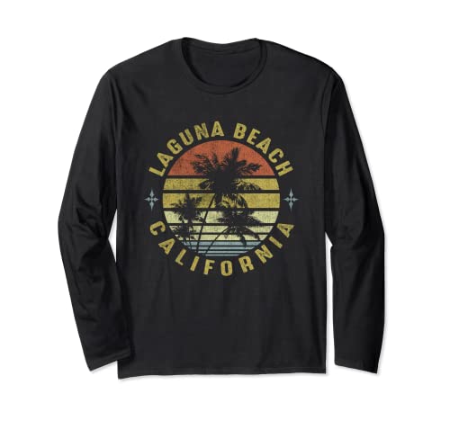 Laguna Beach California Retro Palm Sunset - Beach Design Long Sleeve T-Shirt