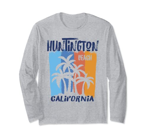 Huntington Beach California Fun Colorful Palm Trees Design Long Sleeve T-Shirt