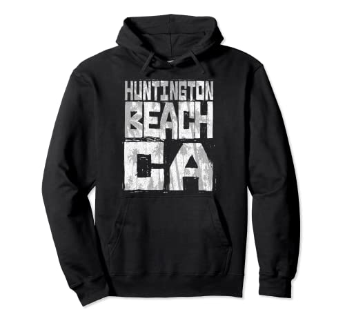 Huntington Beach California Retro Palm Sunset - Beach Design Pullover Hoodie