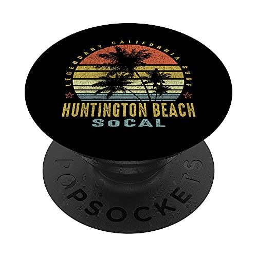 Huntington Beach Retro Palm Sunset - Beach Lover Gift idea PopSockets Swappable PopGrip