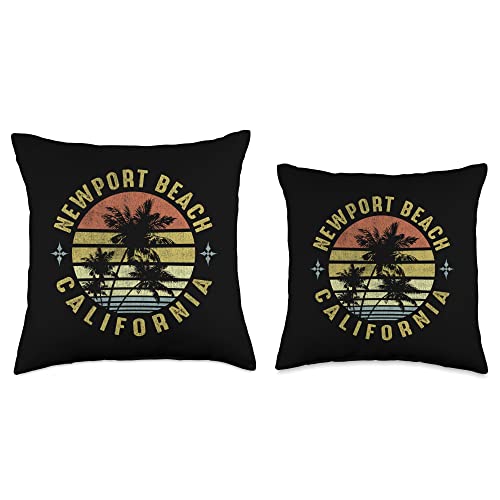 Surf Beach Newport California Retro Palm Sunset-Beach Design Throw Pillow, 16x16, Multicolor