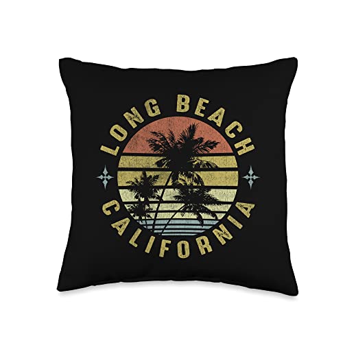 Surf Beach Seal California Retro Palm Sunset-Beach Design Throw Pillow