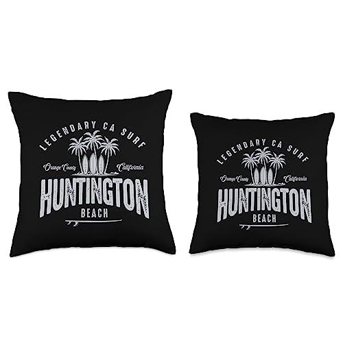 Legendary Surf Locations Three Vintage Surfboards and Palms-Huntington Beach Throw Pillow