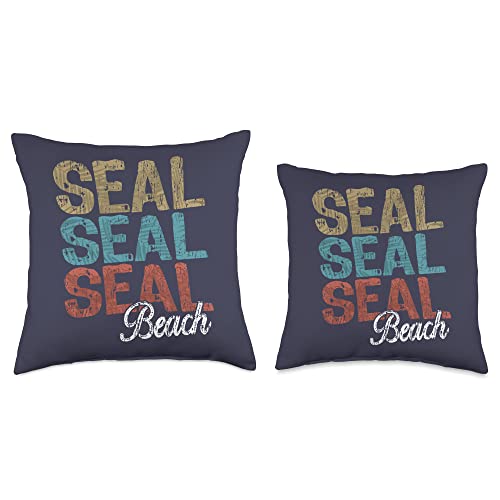 Retro Vintage Beach Designs Seal Beach Three Tone Palm Throw Pillow