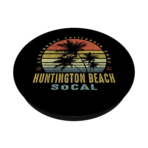 Huntington Beach Retro Palm Sunset - Beach Lover Gift idea PopSockets Swappable PopGrip