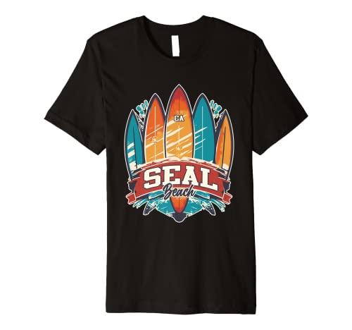 Seal Beach CA Rebel Surf Edgy Surfboard Design Premium T-Shirt