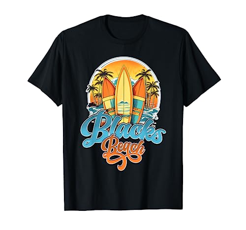 Blacks Retro Vintage Three Surfboard and Palm Tree Circle T-Shirt