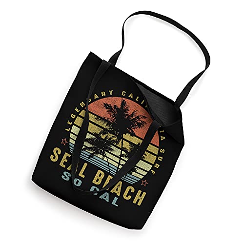 Seal Beach Retro Palm Sunset - Beach Gifts Tote Bag
