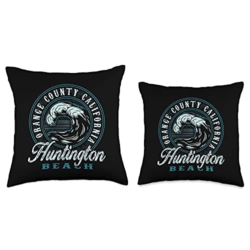 Vintage Beach Vibe Huntington Retro Wave Circle-Beach Gift Throw Pillow